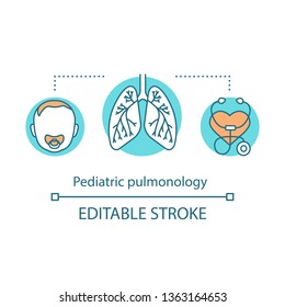 Pediatric Pulmonology Concept Icon. Respiratory System Disease. Kids Lungs. Pulmonologist Device. Respiratory Medicine Idea Thin Line Illustration. Vector Isolated Outline Drawing. Editable Stroke