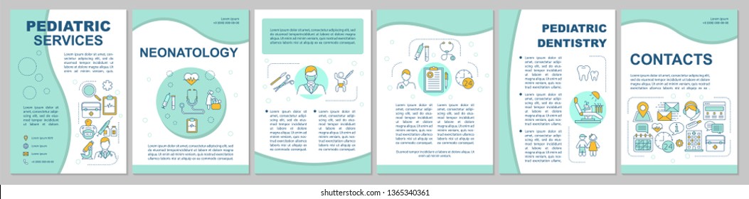 Pediatric services brochure template layout. Pediatrics, after hours. Flyer, booklet, leaflet print design with linear illustrations. Vector page layouts for magazines, reports, advertising posters