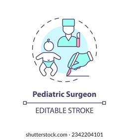 Pediatric surgeon concept icon. Surgical procedure. Operating room. Child patient. Children surgery. Medical doctor abstract idea thin line illustration. Isolated outline drawing. Editable stroke