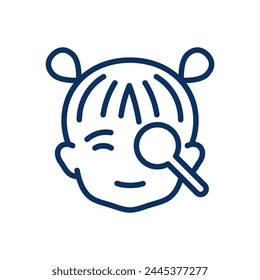 Pediatric Vision Test Icon. Simple Line Illustration of a Girl's Face with an Eye Being Examined by an Eye Occluder, Indicating Eyesight Checkup and Ophthalmology for Kids. 