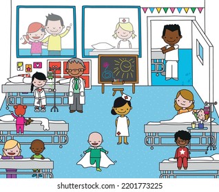 Pediatric Ward At The Hospital Vector Illustration