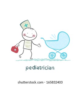 pediatrician came to a sick child in a stroller
