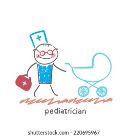pediatrician came to a sick child in a stroller