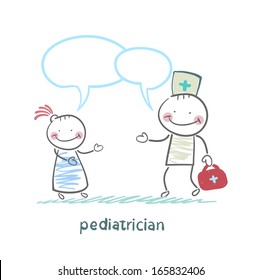 pediatrician checks the child's temperature