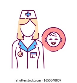 Pediatrician color line icon. Nursing service. Medical service and treatment children. Pictogram for web page, mobile app, promo. UI UX GUI design element.
