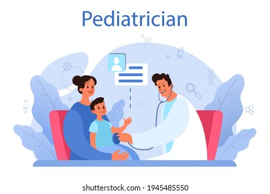 Pediatrician concept. Doctor examining a child with stethoscope.