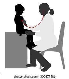 pediatrician examining of child with stethoscope silhouette