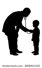Pediatrician examining young boy with stethoscope. doctor performing medical check-up on child.
