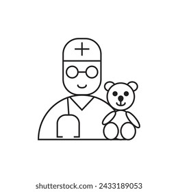 Pediatrician with glasses and a soft toy bear. doctor icon