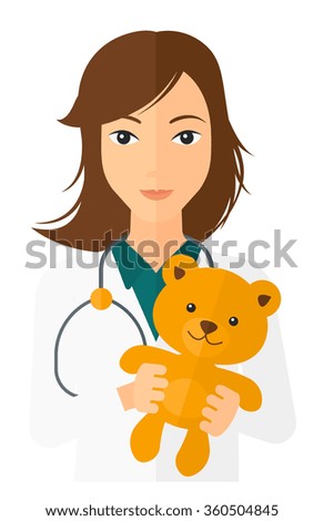 Pediatrician holding teddy bear.