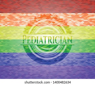 Pediatrician lgbt colors emblem. Vector Illustration. Mosaic.