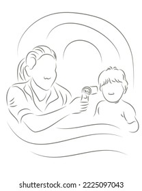 Pediatrician measuring temperature of kid. Vector illustration