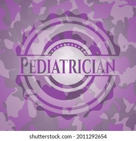 Pediatrician pink on camouflage texture. Vector Illustration. Detailed. 