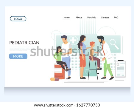 Pediatrician vector website template, web page and landing page design for website and mobile site development. Pediatric checkup in clinic, pediatrics.