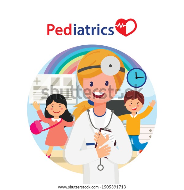 Pediatrics Banner Flat Cartoon Vector Illustration Stock Vector