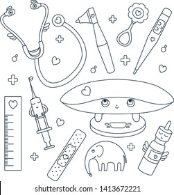 Pediatrics elements (instruments) stylised as characters