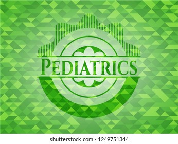 Pediatrics green emblem. Mosaic background