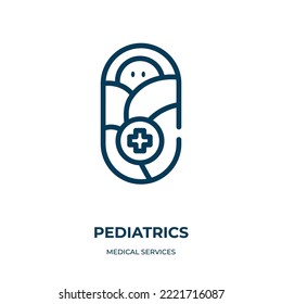 Pediatrics icon. Linear vector illustration from medical services collection. Outline pediatrics icon vector. Thin line symbol for use on web and mobile apps, logo, print media.