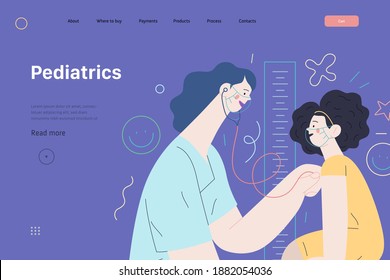 Pediatrics - medical insurance -modern flat vector concept digital illustration - female pediatrician carrying out the auscultation of a little girl with a stethoscope, medical office or laboratory