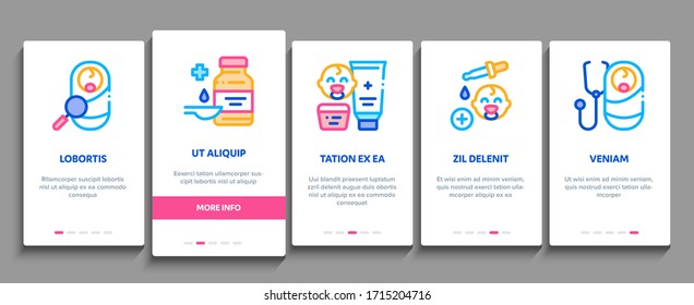 Pediatrics Medical Onboarding Mobile App Page Screen Vector. Child And Pediactrics Nurse, Baby On Electronic Scale And Healthcare Cream Color Contour Illustrations