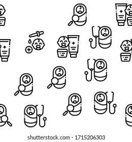 Pediatrics Medical Seamless Pattern Vector Thin Line. Illustrations