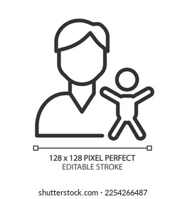 Pediatrics pixel perfect linear icon. Medical care of children. Diagnostics and treatment. Healthcare service. Thin line illustration. Contour symbol. Vector outline drawing. Editable stroke