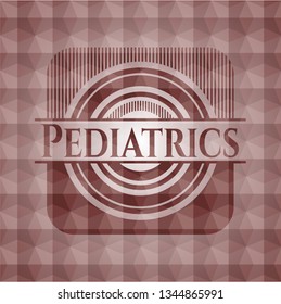 Pediatrics red emblem or badge with geometric pattern background. Seamless.