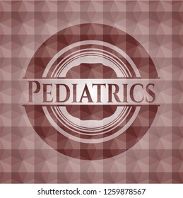 Pediatrics red seamless emblem with geometric pattern.