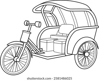 Pedicab cartoon coloring book page