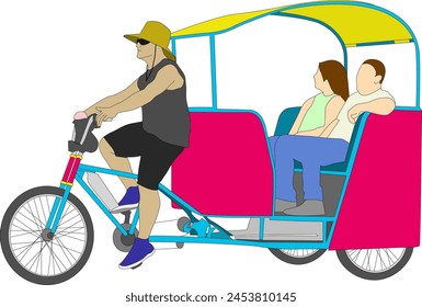 Ilustración vectorial de diseño plano bicitaxi