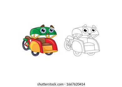 Paquete de ilustración para transporte de objetos vectoriales de bicitaxi