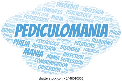 Pediculomania word cloud. Type of mania, made with text only.