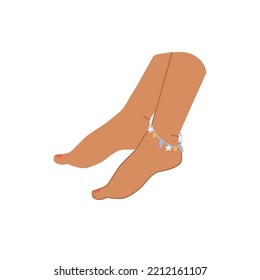 Atención y tratamiento de la pedicura, tratamiento y procedimientos de spa para mujeres. Patas aisladas con decoración de pulsera, vector de chiropodia en estilo de dibujos animados planos