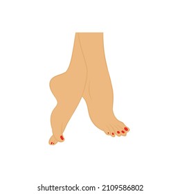 Pedicure concept. Elegant woman legs. Linear vector Illustration of female feet in a trendy minimalist style. beauty center or spa salon.