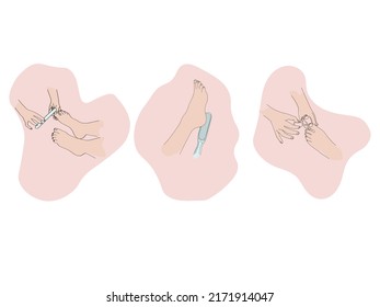 pedicure contour set, foot care concept, pedicure set for advertising spa treatments.