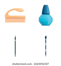 Pedicure equipment icons set cartoon vector. Pedicure nail service tool. Nail service salon