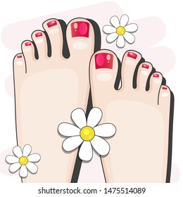 Pedicure Female Fingers Vector Illustration Of Female Feet Isolated On White Background Realistic