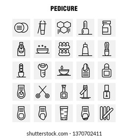 Pedicure Line Icon Pack For Designers And Developers. Icons Of Lotion, Lotion Tub, Soap, Cosmetic, Beauty, Cream, Cosmetic, Vector