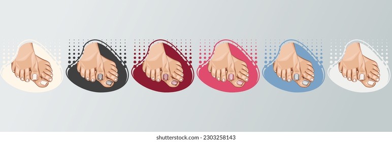 Pedicure logo set.  Women Legs with Beautiful nails. Pedicure collection. Beauty Salon design concept