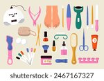 Pedicure. Professional tools for nails care manicure items nail cutter creams recent vector beauty vector set