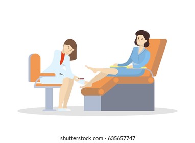 Pedicure in salon. Isolated illustration on white background.