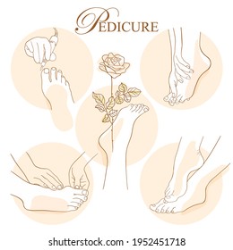 Pedicure, simple stylish icons for spa beauty salons, foot care, medical massage and foot treatment. Design templates for social media stories and bloggers -  stylish logo for beauty salons, package