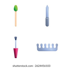 Pedicure tool icons set cartoon vector. Pedicure nail service equipment. Nail service salon