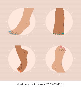 pedicured feet icon set design