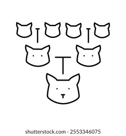 Vector de icono de línea de cría de gato. Gráfico de pedigrí Signo de cría de gato. Contorno aislado Ilustración negra