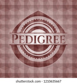 Pedigree red seamless badge with geometric background.