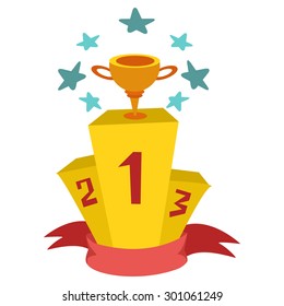 Pedistal And Cup Winner, Flat Vector Illustration