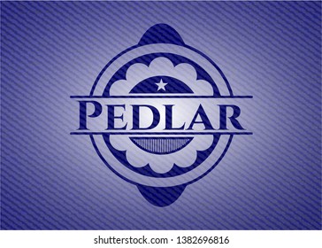 Pedlar emblem with jean texture. Vector Illustration. Detailed.