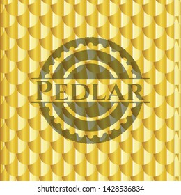 Pedlar gold emblem. Scales pattern. Vector Illustration. Detailed.