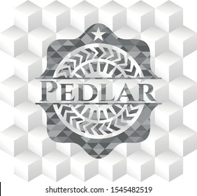Pedlar retro style grey emblem with geometric cube white background